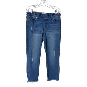 Westbound Crop Jeans Women's 12 Slim Pull on High Rise Denim Blue Distressed